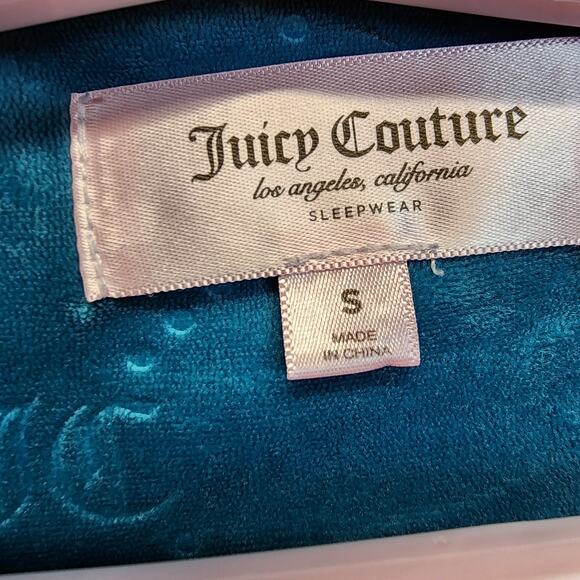 Juicy Couture Velour Track Pajama Set Size S Allover Logo Teal Turquoise Y2K - Picture 12 of 13